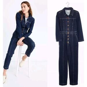 LAST CALL Madewell Puff Sleeve Denim Blue Jumpsuit Size Medium Pristine